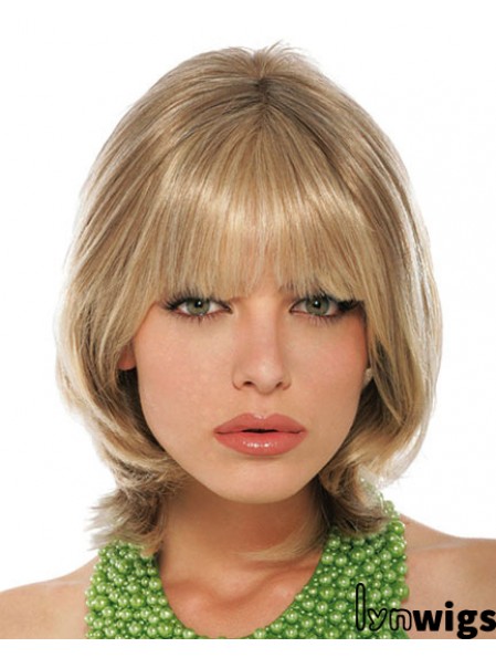 With Bangs Chin Length Blonde Straight Stylish Petite Wigs