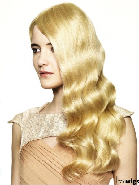 Without Bangs Fashionable Wavy Blonde Long Human Hair Wigs