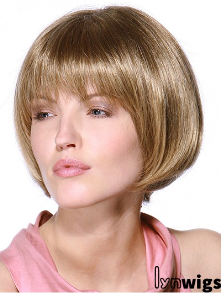 Layered Bob 100% Hand Tied Blonde Color Straight Style Chin Length Human Hair Wigs