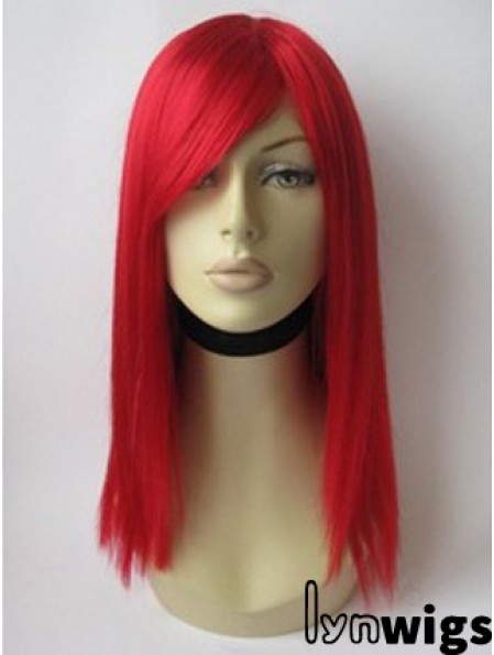 Red Human Hair Wig With Bangs Red Coulr Shoulder Length