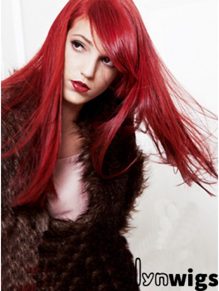 20 inch Straight Capless With Bangs Human Hair Long Red Wig