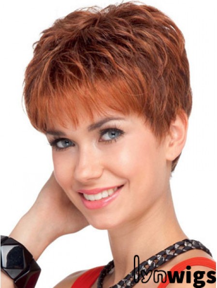 Soft 4 inch Red Cropped Boycuts Wavy Lace Wigs