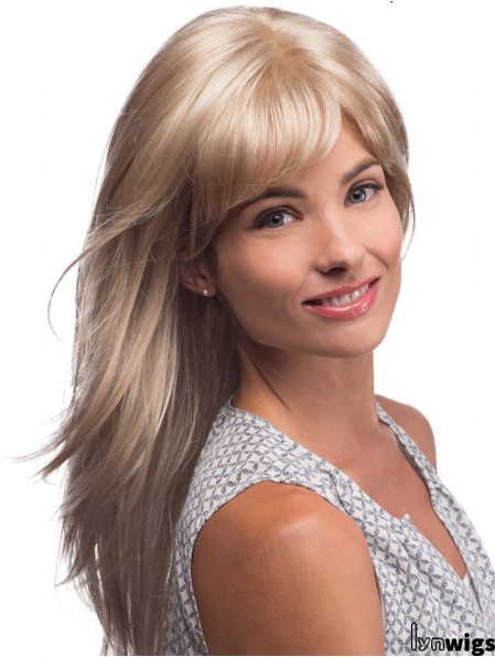 Long Blonde Human Hair Wigs Blonde Color Straight Style Layered Cut