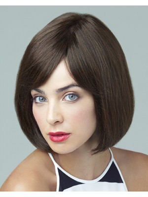 Remy Human Brown Straight Bobs 10 inch Large Cap Monofilament Wigs