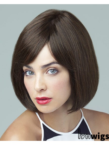 Remy Human Brown Straight Bobs 10 inch Large Cap Monofilament Wigs