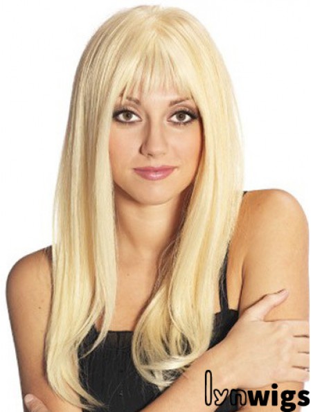 Blonde Long Fabulous Straight With Bangs Lace Wigs