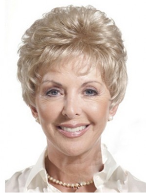 Real Hair Wigs For Older Women Cropped Length Auburn Color Classic Cuts