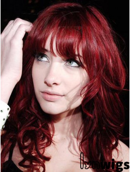 Capless With Bangs Long Curly 18 inch Red Cheapest Fashion Wigs