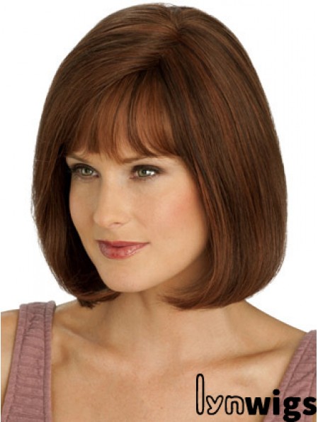 Real Hair Long Bob Wigs With Monofilament Straight Style Auburn Color