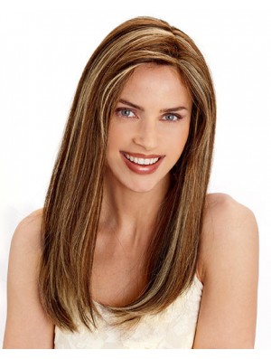 Layered Convenient Straight Brown Long Human Hair Wigs