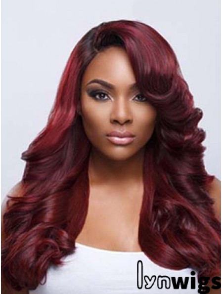 Wavy With Bangs Lace Front Fashionable 22 inch Red Long Wigs