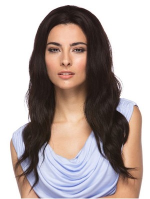 Without Bangs Fashion Wavy Black Long Human Hair Wigs