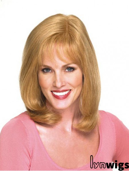 14 inch Blonde Shoulder Length With Bangs Wavy Modern Lace Wigs