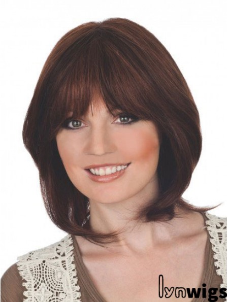 Suitable 12 inch Auburn Chin Length With Bangs Straight Lace Wigs