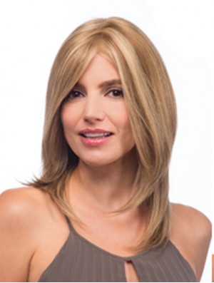 Layered Shoulder Straight Monofilament Long Ash Blonde Wig