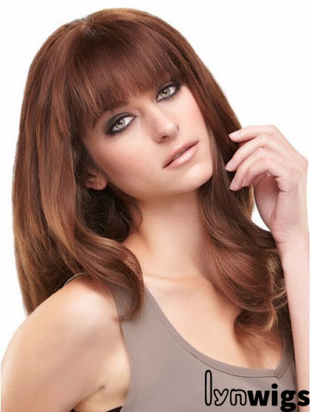 Auburn Long Beautiful Straight With Bangs Lace Wigs