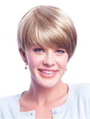 Wigs Human Hair Blondes With Monofilament Layered Cut Short Length