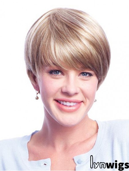 Wigs Human Hair Blondes With Monofilament Layered Cut Short Length