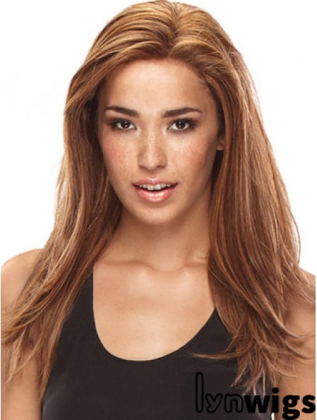 Without Bangs Amazing Straight Auburn Long Human Hair Lace Front Wigs