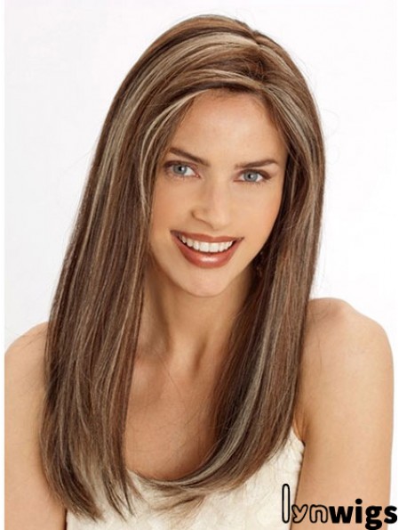 Durable 22 inch Brown Long Without Bangs Straight Lace Wigs