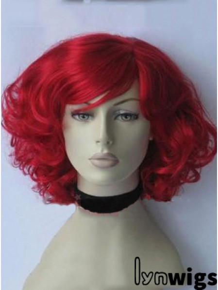 Curly With Bangs Chin Length Red Gorgeous Lace Front Wigs