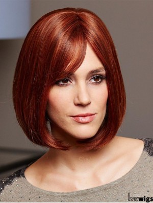 Human Hair Bob Cut Wigs 100% Hand Tied Auburn Color