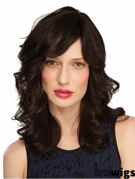 Monofilament Wavy With Bangs Shoulder Length 14 inch Good Human Hair Wigs