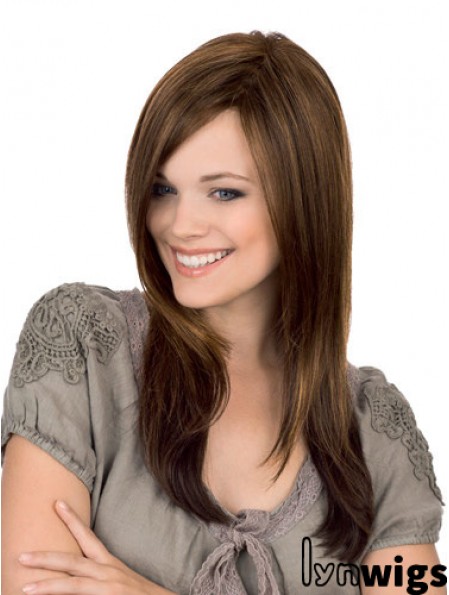 Straight Without Bangs Monofilament Brown Stylish Long Wigs