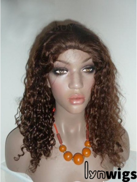 Brown Long Soft Curly Without Bangs Lace Wigs