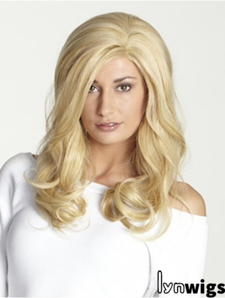 Without Bangs Long Blonde Wavy 18 inch Perfect Human Hair Wigs