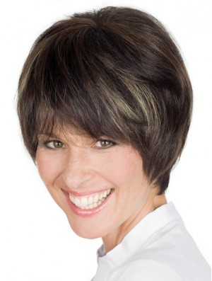 Style 8 inch Brown Short Boycuts Straight Lace Wigs