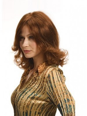 Layered Auburn Shoulder Remy Human Wavy Monofilament Wigs For Women