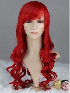 Wavy With Bangs Lace Front Discount 22 inch Red Long Wigs