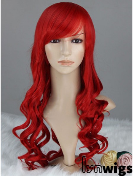 Wavy With Bangs Lace Front Discount 22 inch Red Long Wigs