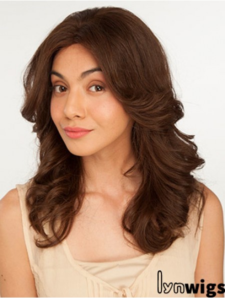 14 inch Brown Long Without Bangs Wavy Perfect Lace Wigs