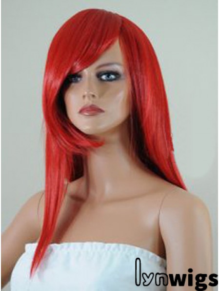 Straight With Bangs Lace Front Affordable 18 inch Red Long Wigs