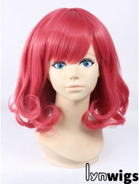 Wavy With Bangs Shoulder Length Red Cheapest Lace Front Wigs