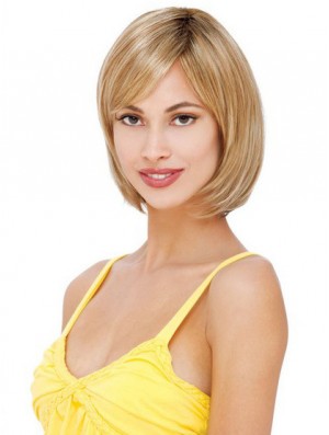 Glamorous Blonde Lace Front Mono Human Hair Wigs With Chin Length