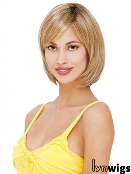 Glamorous Blonde Lace Front Mono Human Hair Wigs With Chin Length