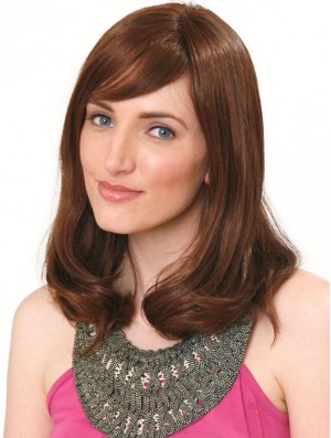 Human Hair Hand Band Wig Shoulder Length Auburn Color With Bangs