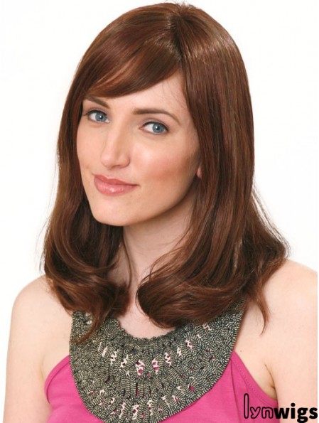 Human Hair Hand Band Wig Shoulder Length Auburn Color With Bangs