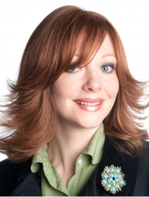 With Bangs Shoulder Length Auburn Wavy Designed Petite Wigs