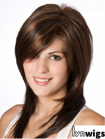 Straight Brown Layered 14 inch Wig Human Hair