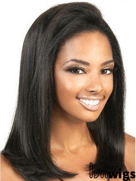 Cheap Black Color Yaki Style Shoulder Length Lace Front Wigs For Black Women