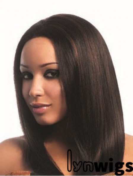 16 inch Capless Yaki Long Brown Real Hair Wigs For Black Woman