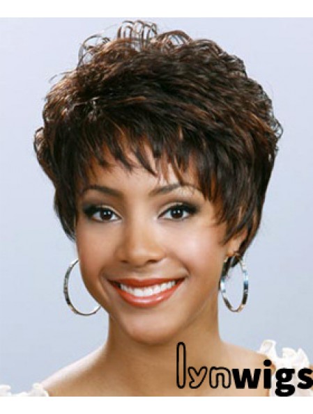 Short Brown Wavy Boycuts Cheap African American Wigs