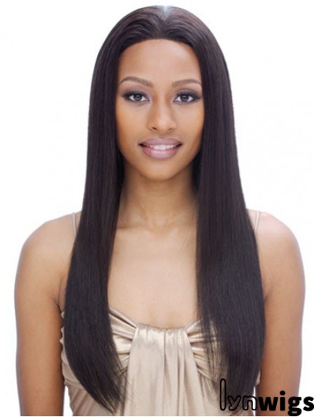 24 inch Black Long Without Bangs Yaki Incredible Lace Wigs