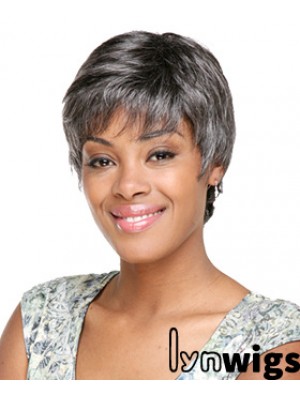 Synthetic Modern Short Wavy Grey Wigs