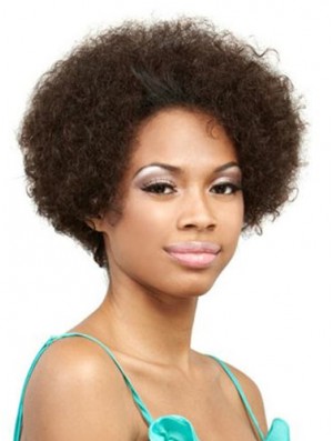 Human Hair Front Lace Wig Short Length Curly Style Brown Color