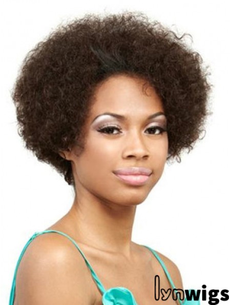 Human Hair Front Lace Wig Short Length Curly Style Brown Color